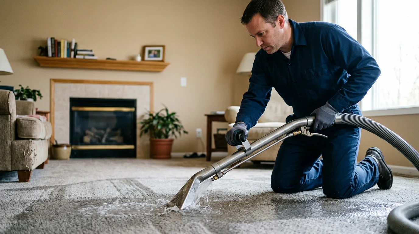 Water damage restoration technician working near Westfield, NY